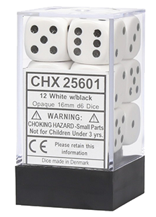 Chessex Opaque 12x16mm Dice White with Black